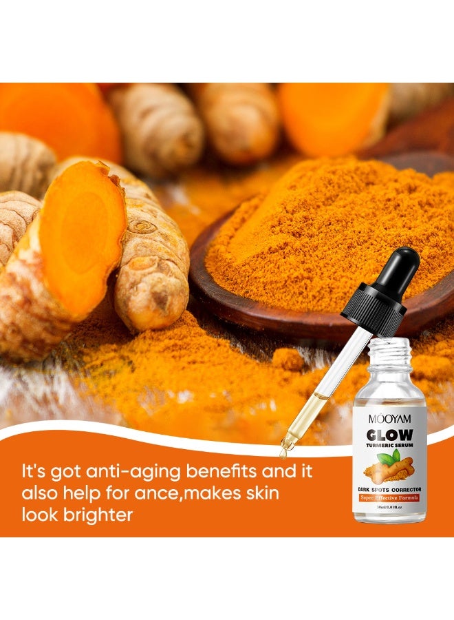 MOOYAM Turmeric Face Serum 30ml for Dark Spots and Hyperpigmentation Treatment Reduces Age Spots Sun Damage and Uneven Skin Tone for Women Men All Skin Types  - Image 4