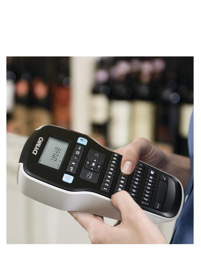 مجموعة صانعة الملصقات المحمولة DYMO LabelManager 160 سهلة الاستخدام ومفاتيح ذكية تعمل بلمسة واحدة ولوحة مفاتيح QWERTY وشاشة كبيرة للتنظيم المنزلي والمكتبي وتتضمن 3 شرائط ملصقات D1