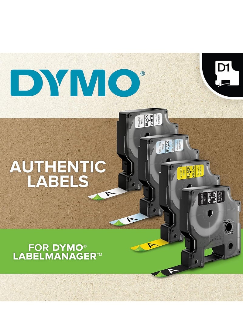 مجموعة صانعة الملصقات المحمولة DYMO LabelManager 160 سهلة الاستخدام ومفاتيح ذكية تعمل بلمسة واحدة ولوحة مفاتيح QWERTY وشاشة كبيرة للتنظيم المنزلي والمكتبي وتتضمن 3 شرائط ملصقات D1