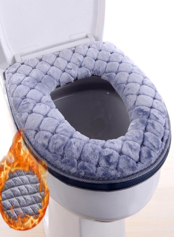 CCUUHJ Soft Toilet Seat Cushion Washable and Comfortable Toilet Seat Cover Pads Reusable Thicker Warmer Cover Pads with Zipper (Grey) - Image 2