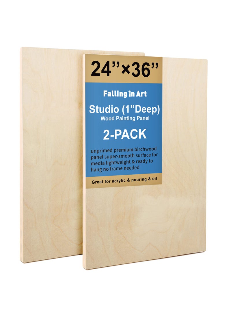 Falling In art Falling in Art Unfinished Birch Wood Panels Kit for Painting Wooden Canvas 2 Pack of 24 x36 Studio 1 Deep Cradle Boards for Pouring Art Crafts Burning and More 