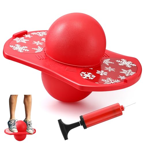 Simgoing Pogo Ball for Kids Ages 6 Snowflake Red Bounce Balance Board up to 160 Lbs Coordination Trick Ball with Pump Pogo Jumper Toy for Birthday Party Favors - Image 1