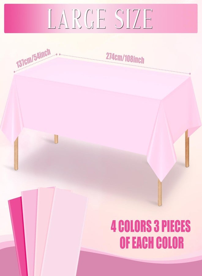 MASHAN 12 Pack Plastic Light Pink Tablecloths Disposable Pastel Pink Table Cloth Rectangle Table Covers for Valentines Day Bridal Engagement Wedding Birthday Parties Decorations,54 x 108 Inch - Image 2