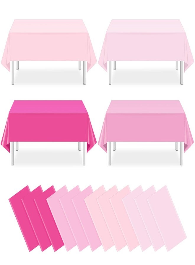 MASHAN 12 Pack Plastic Light Pink Tablecloths Disposable Pastel Pink Table Cloth Rectangle Table Covers for Valentines Day Bridal Engagement Wedding Birthday Parties Decorations,54 x 108 Inch - Image 1