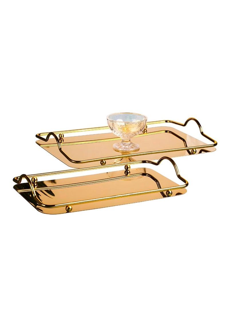 طقم صواني تقديم استانلس 2 قطعه ذهبي - Image 1