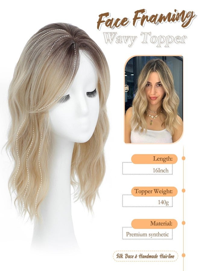 PANEWAY 16Inch Hair Toppers for Women with Thinning Hair - 6.5''x6.5'' Ladies Wiglets Toppers - Ombre Dark Root to Blonde - Image 3