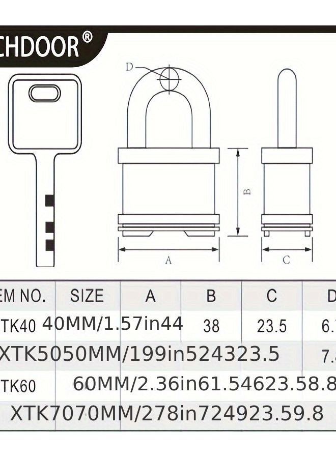 High Security Waterproof Padlock Model RD XTK60 Rust Proof Anti Theft Copper Core Lock with 4 Keys - Image 4