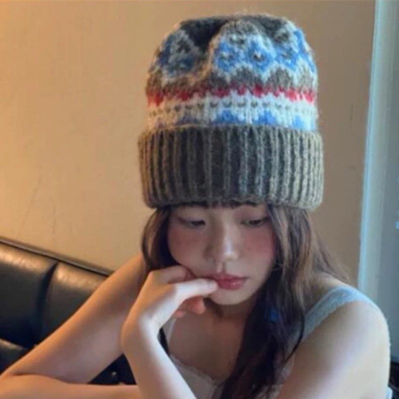 South Korea Dongdaemun Style Retro Jacquard Nordic Warm Dome Woolen Knitted Woolen Cold Cap For Men And Women - Image 2