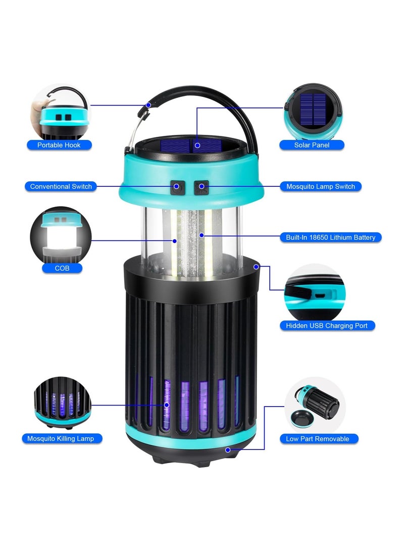 3-in-1 Insect Zapper and Fly Trap for Indoor and Outdoor Use, Waterproof Mosquito Killer with Emergency Light, Solar-Powered Pest Control for Home, Garden, and Camping