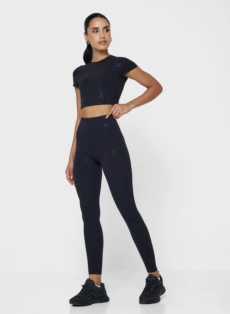 فورورد Sculpting Seamless Marble Print T-shirt & Legging Set