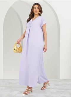 Solid V Neck Jalabyia with Bow Detail