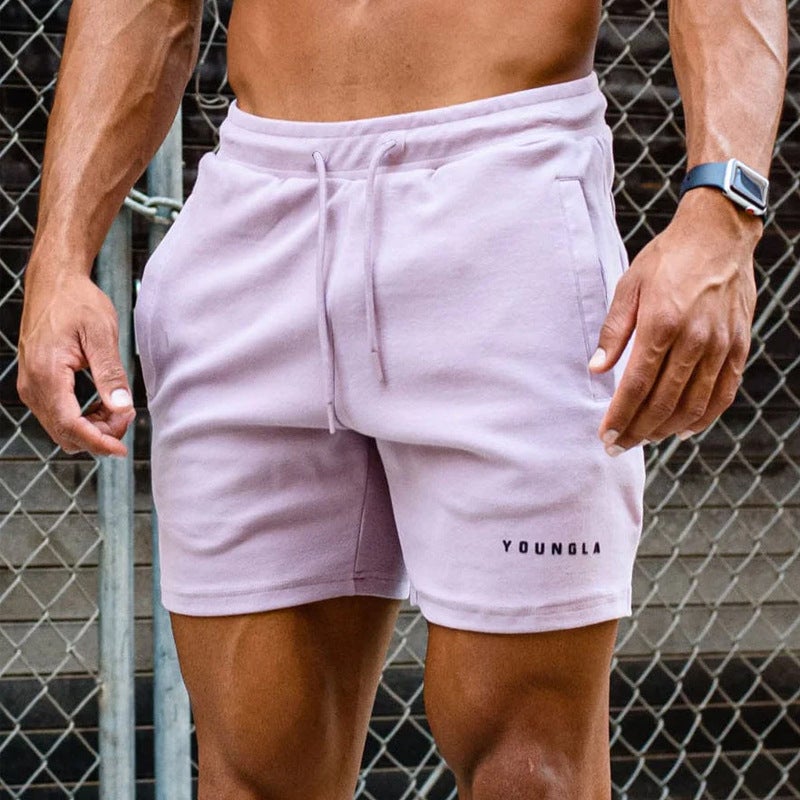 YOUNGLA Mens Cotton Athletic Shorts Gym Basketball Training Pink - Image 5