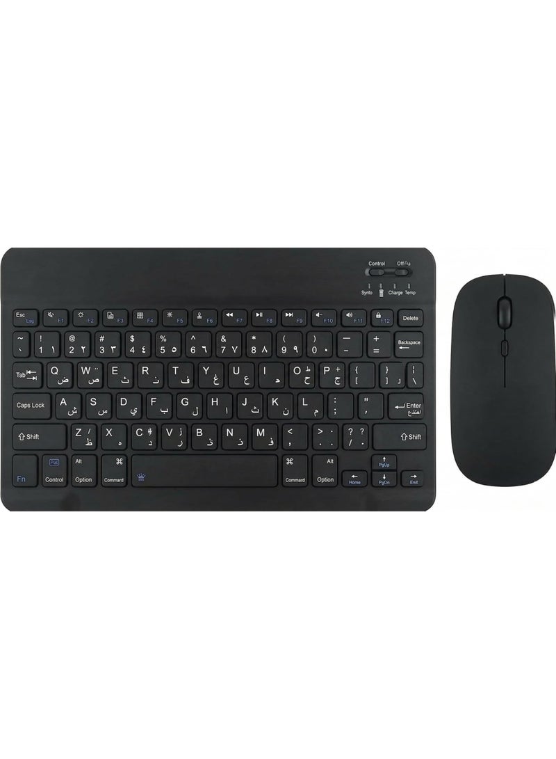 Wireless Keyboard & Mouse Combo: Slim, Rechargeable, Bluetooth & 2.4G. Ultra-Thin for Laptop & Mac. Arabic & English Letters (Black) - Image 1