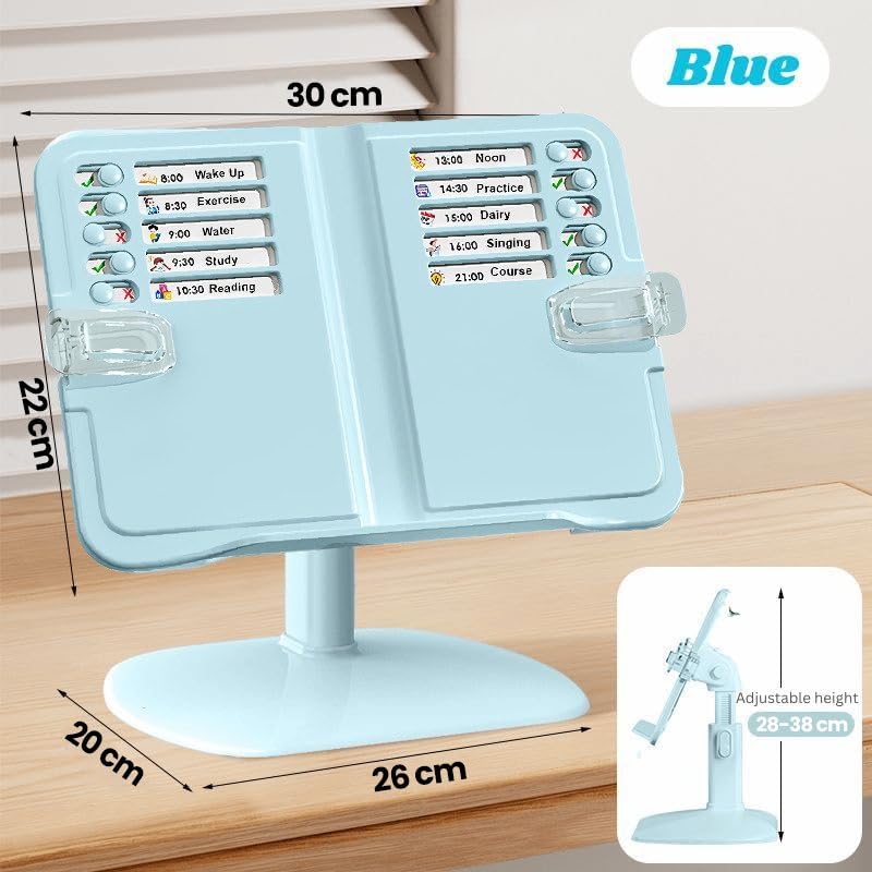 Jukusa Kids Schedule Board with Reading Stand, Adjustable Desktop Book Holder, Blue Book Reading Stand with Stickers, 15 Task Cards with Sticky Note - Image 3