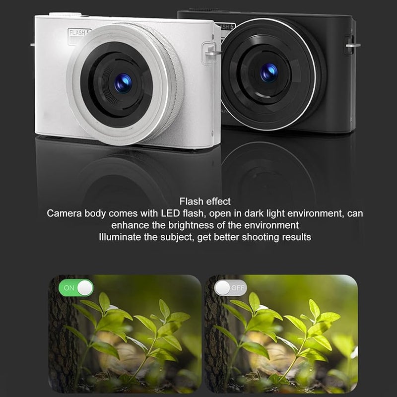 Asixxsix White 4K Digital Camera 64MP 18X Zoom Vlogging Compact Travel Camera with Flash - Image 3