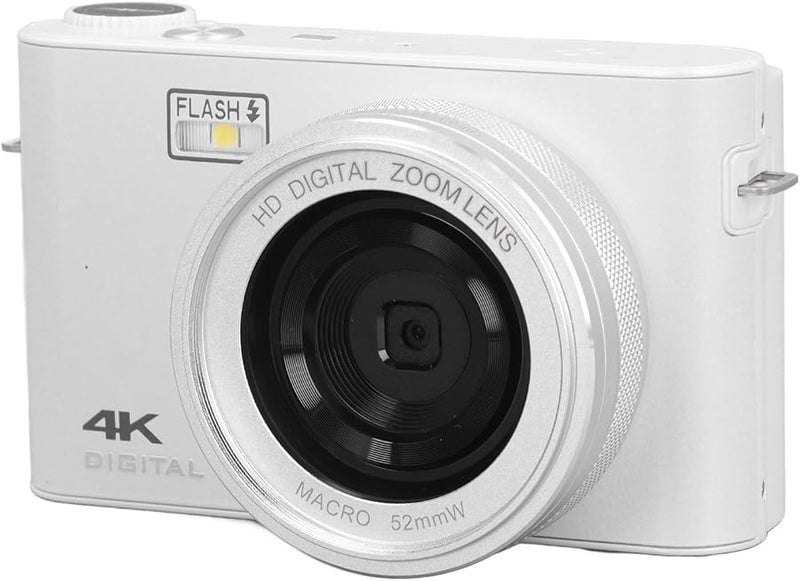 Asixxsix White 4K Digital Camera 64MP 18X Zoom Vlogging Compact Travel Camera with Flash - Image 1