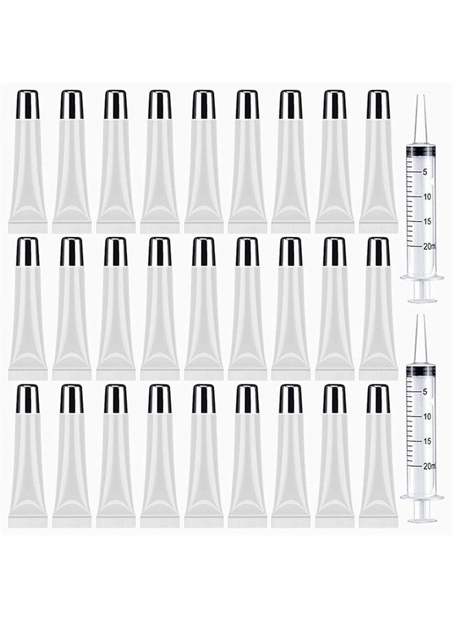 AMORIX 50PCS Lip Gloss Tubes 15ml Silver Cap Lip Gloss Containers Empty Lip Balm Tubes Refillable Cosmetic Squeeze Lipgloss Tubes + 2 x 20ml Syringes Tag Labels Stickers for DIY Lip Gloss Base Glitter - Image 1