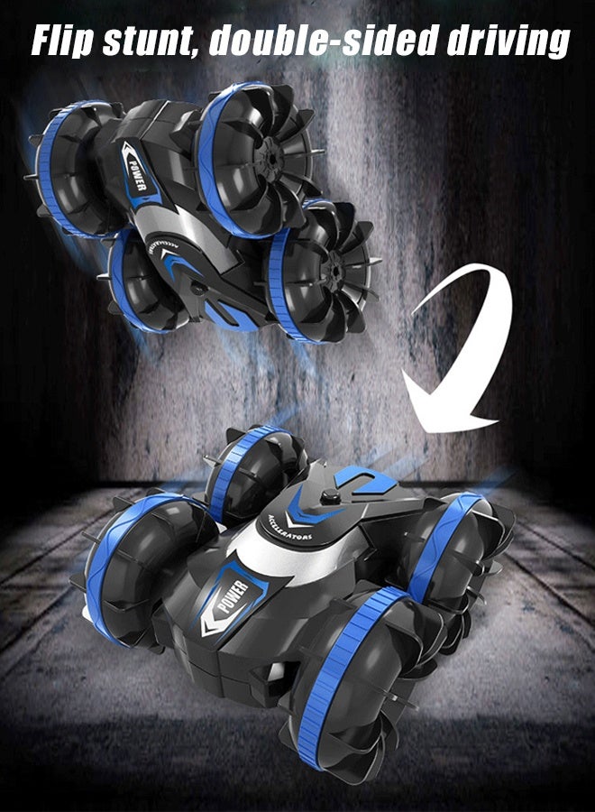 هالامودو ألعاب سيارات التحكم عن بعد البرمائية للأولاد 2.4GHz RC Stunt السيارات القوارب مقاومة للماء للأطفال 6 7 8 9 10 11 12 سنة من العمر هدية Birthay كل التضاريس المياه الشاطئ لعبة حمام السباحة ، الأزرق - Image 5