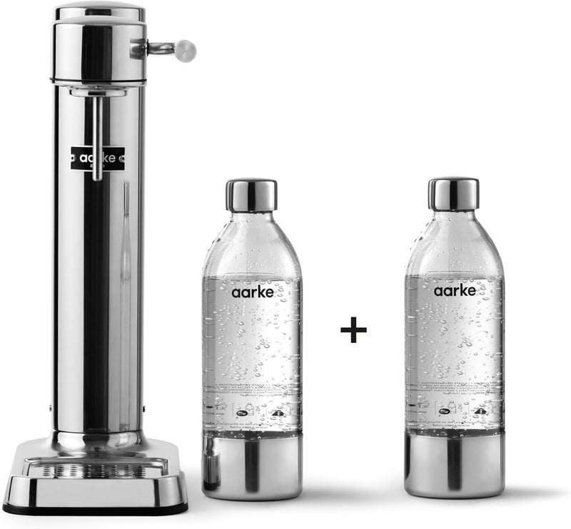 Aarke Carbonator 3, Sparkling Water Maker with 2 x PET Bottles 800ml, Steel Finish - Image 1