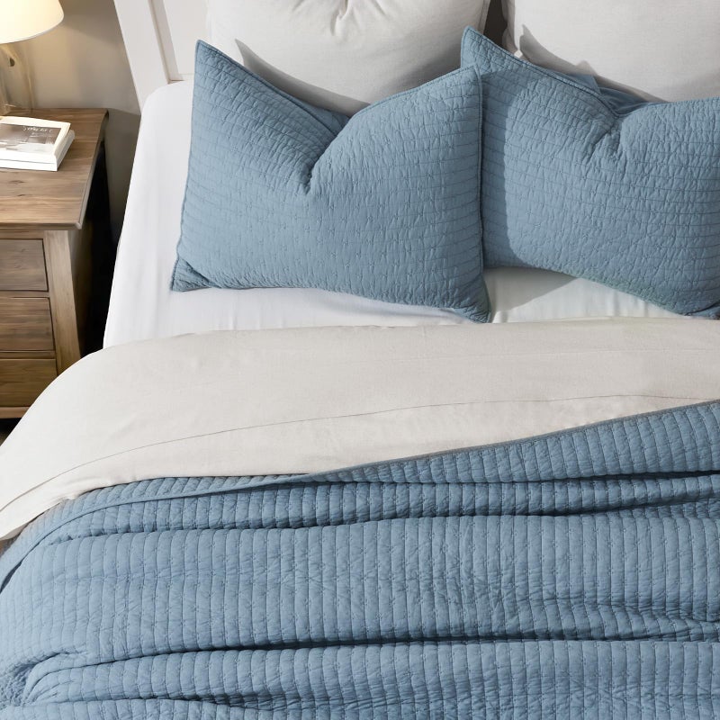 EVERGRACEHOME EVERGRACE x Kinsey Walsh Cross Stitch Pre-Washed Cotton Quilt Bedding Set King Size, Oversized 3 Pieces Lightweight Bedspread Coverlet for All Season, with 2 Matching Shams, Dusty Blue, 118"x106" - Image 5