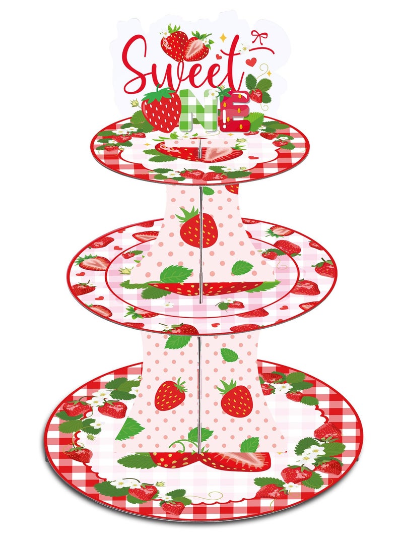 Keluna Strawberry Birthday Party Decorations - 3 Tier Berry First Cupcake Stand Reusable Party Supplies Dessert Tower Holder for Sweet One Birthday Baby Shower Girl - Image 1