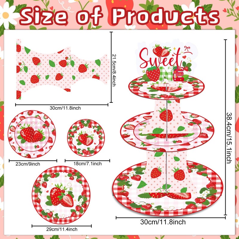 Keluna Strawberry Birthday Party Decorations - 3 Tier Berry First Cupcake Stand Reusable Party Supplies Dessert Tower Holder for Sweet One Birthday Baby Shower Girl - Image 2