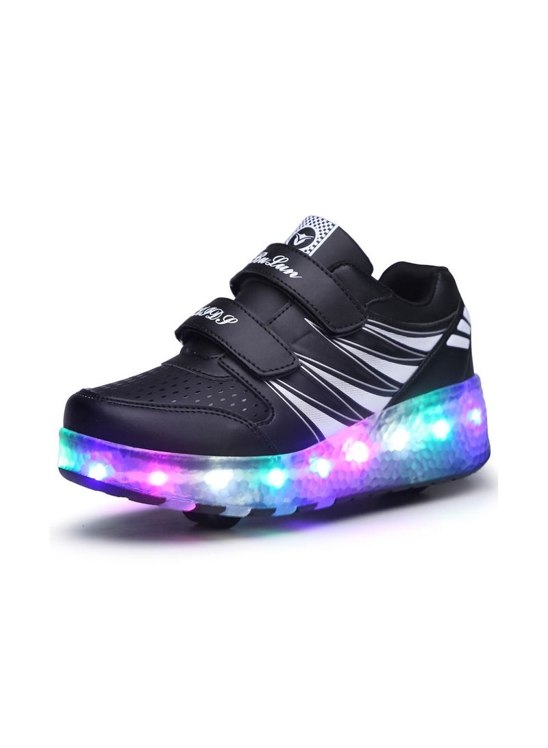 Loquat LED Light Up Roller Skates Wheel Shoes for Kids Black - Image 1