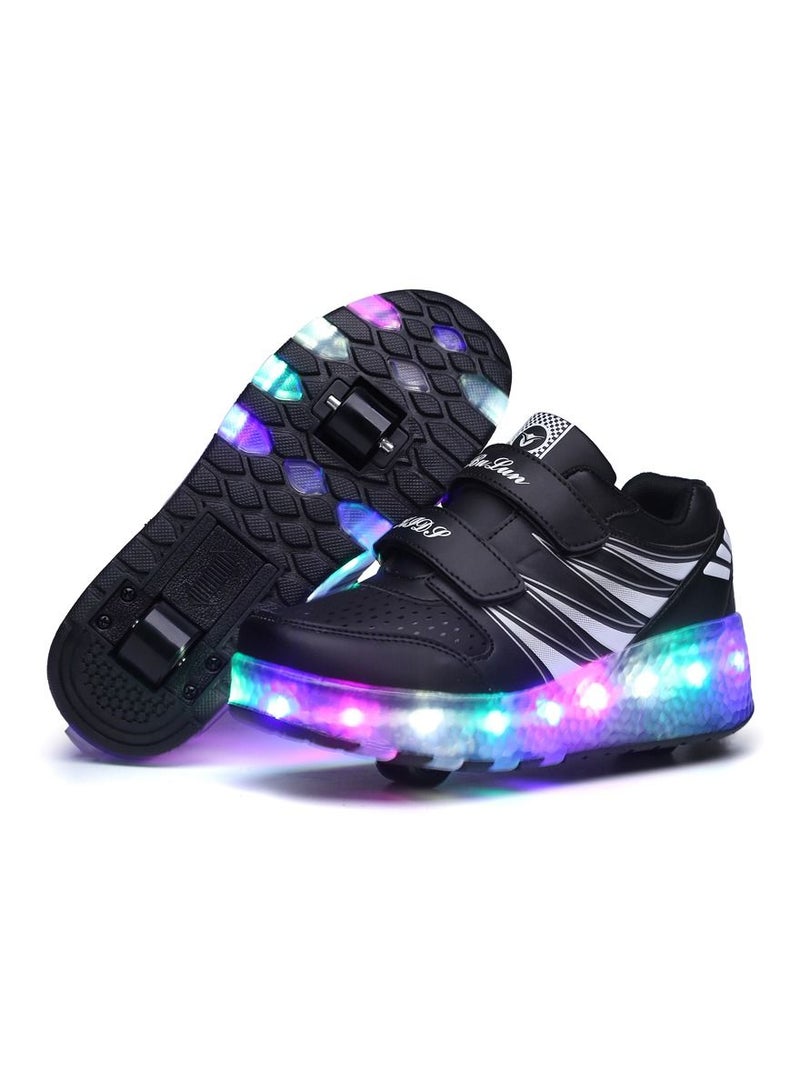 Loquat LED Light Up Roller Skates Wheel Shoes for Kids Black - Image 2