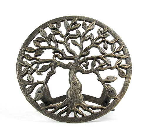 Zeckos Cast Iron Tree of Life Decorative Wall-Mounted Garden Hose Hanger - Stylish Outdoor Hose Holder Décor with a 12-Inch Diameter - Weather-Resistant Aged Bronze Finish - Image 5