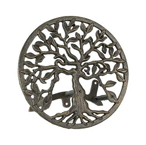 Zeckos Cast Iron Tree of Life Decorative Wall-Mounted Garden Hose Hanger - Stylish Outdoor Hose Holder Décor with a 12-Inch Diameter - Weather-Resistant Aged Bronze Finish - Image 1