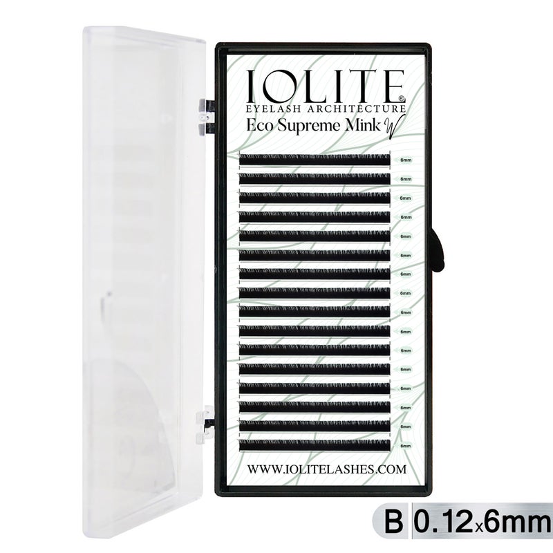 Iolite Eco Supreme Mink W Lashes B Curl – 0.12T Mix & 6mm–15mm | Pre-Fanned Volume Lash Extension Trays for Professional Lash Artists ISMWB12T - 6MM