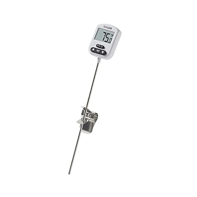 Taylor Programmable Digital Candy and Deep Fry Thermometer with Green Light Alert Display, Long Stem, and Adjustable Pan Clip, White - Image 1