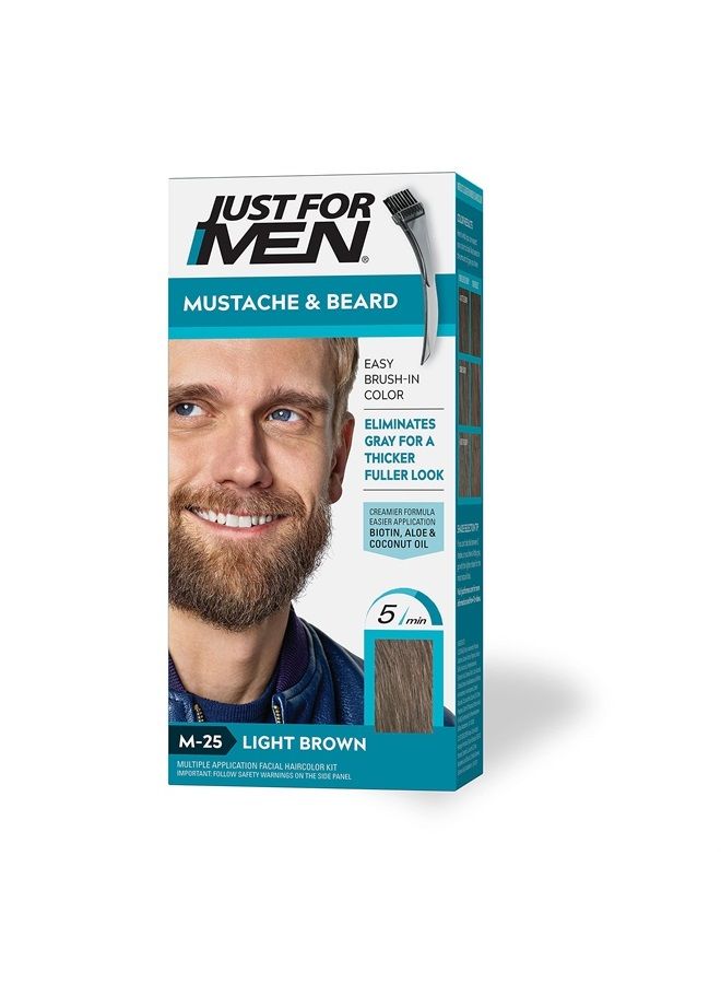Just For Men Just For Men Mustache & Beard, Beard Dye for Men with Brush Included for Easy Application, With Biotin Aloe and Coconut Oil for Healthy Facial Hair - Light Brown, M-25, Pack of 1  - Image 1