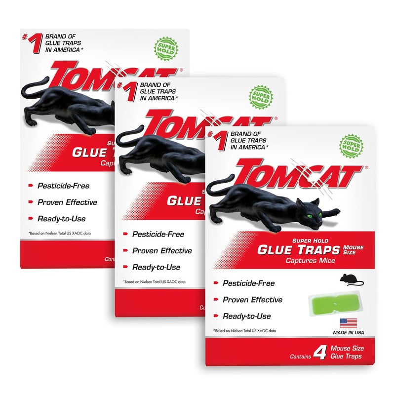 Tomcat Super Hold Glue Traps Mouse Size, 3-Pack (12 Glue Traps) - Image 1