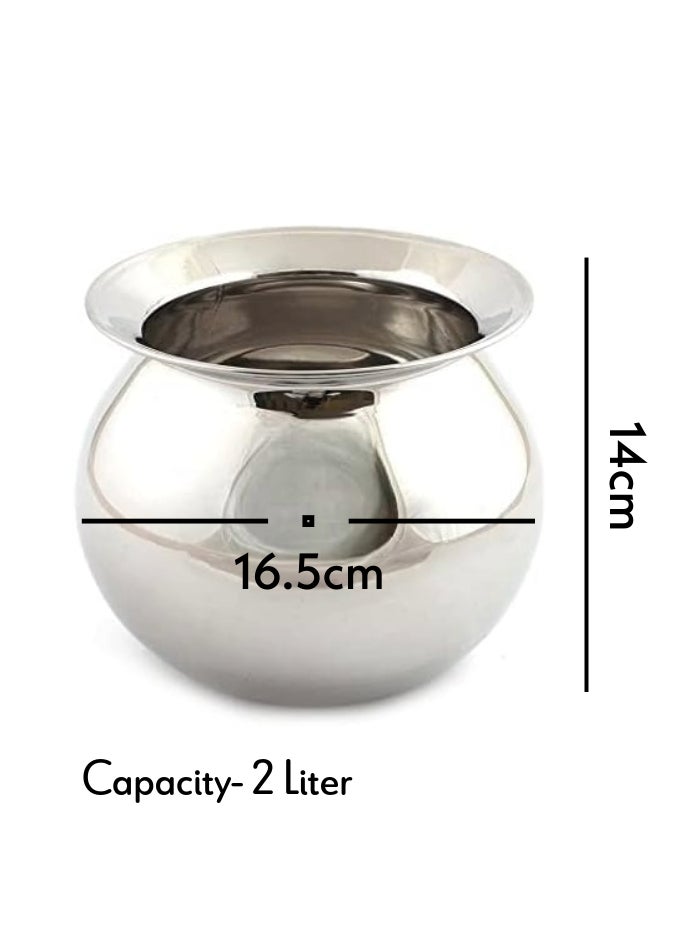 Ayda Gundy Pot Stainless Steel Rice pot Pongal Kalam with Lid 2 Liter  - Image 2