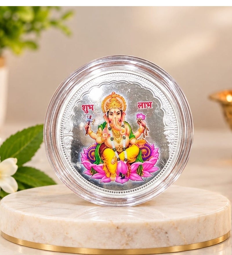 KHUSHBOO JEWELS 20G 999 FINE PURE SILVER GANESHA COLOURED COIN - Image 1