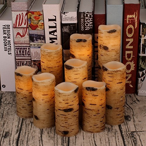 Vinkor Flameless Candles Battery Operated Candles Birch Effect 4" 5" 6" 7" 8" 9" Set of 9 Real Wax Pillar LED Candles with 10-Key Remote Control 2/4/6/8 Hours Timer - Image 3