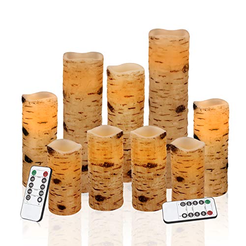 Vinkor Flameless Candles Battery Operated Candles Birch Effect 4" 5" 6" 7" 8" 9" Set of 9 Real Wax Pillar LED Candles with 10-Key Remote Control 2/4/6/8 Hours Timer - Image 2