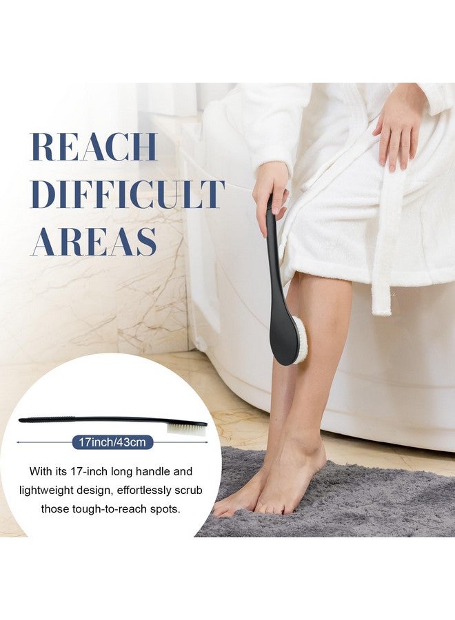 VANZAVANZU Back Scrubber For Shower Shower Body Brush For Cleaning With Long Handle For Showering 17 Inch Back Washer Exfoliator For Shower Men Women With Nonslip Handle Adhesive Hook (Black) - Image 3