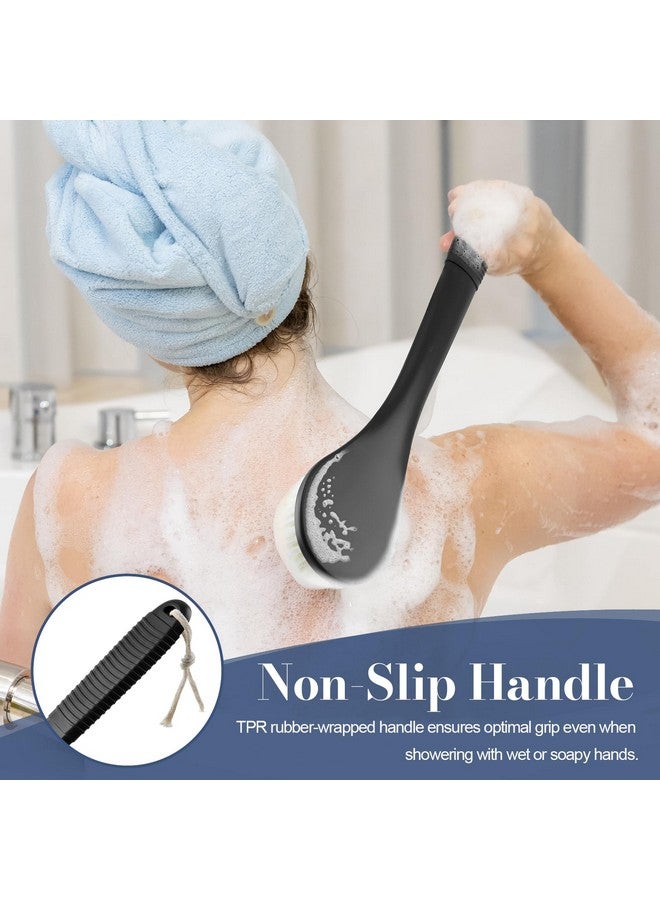 VANZAVANZU Back Scrubber For Shower Shower Body Brush For Cleaning With Long Handle For Showering 17 Inch Back Washer Exfoliator For Shower Men Women With Nonslip Handle Adhesive Hook (Black) - Image 2