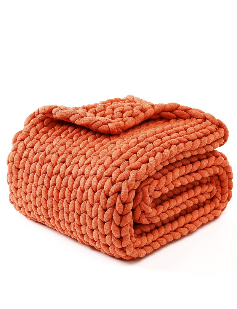 YnM Chunky Throw Blanket MediumWeight Hand Knitted Skin Friendly Ventilated and Breathable Machine Washable Home Dcor Piece for Couch Sofa and Bed Exotic Orange 50x70 Inch