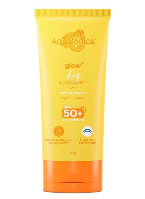 Glow+ Dewy Lightweight & Hydrating Sunscreen with SPF 50+ & PA++++ for UVA/B & Blue Light Protection & No White Cast for Men & Women - 80g