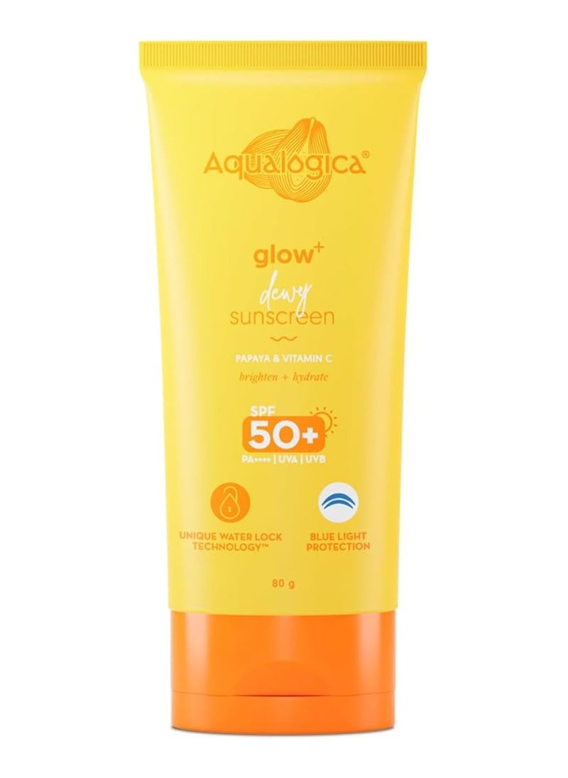 Aqualogica Glow+ Dewy Lightweight & Hydrating Sunscreen with SPF 50+ & PA++++ for UVA/B & Blue Light Protection & No White Cast for Men & Women - 80g - pzsku/Z3AE4041214ADB2DC5983Z/45/_/1714222612/695a993a-46e4-49ec-8828-5d54f32210d1