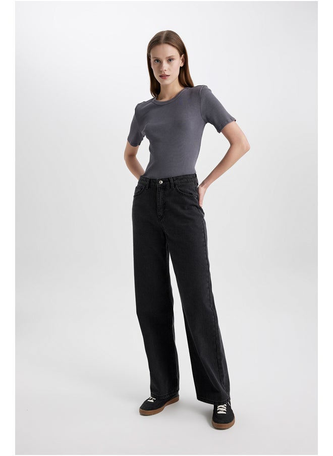 DeFacto - Woman Slim Fit Crew Neck Knitted Short Sleeve T-Shirt - Image 1