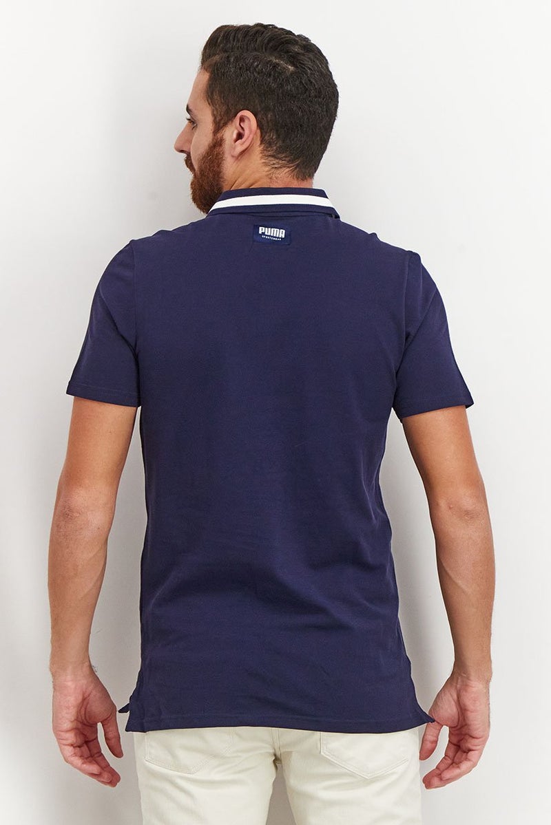 PUMA قميص بولو قصير الأكمام للرجال بتصميم عادي مع شعار، أزرق داكن - Image 4