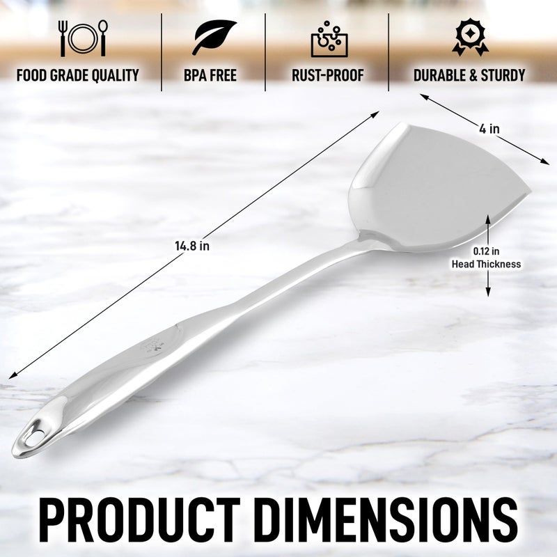 Zulay Kitchen Stainless Steel Wok Spatula - 14.8â€ Heat-Resistant Metal Turner for Stir-Fry, SautÃ© & Grilling - Durable, Rust-Proof & Dishwasher Safe Kitchen Utensil for Everyday Use - Image 4