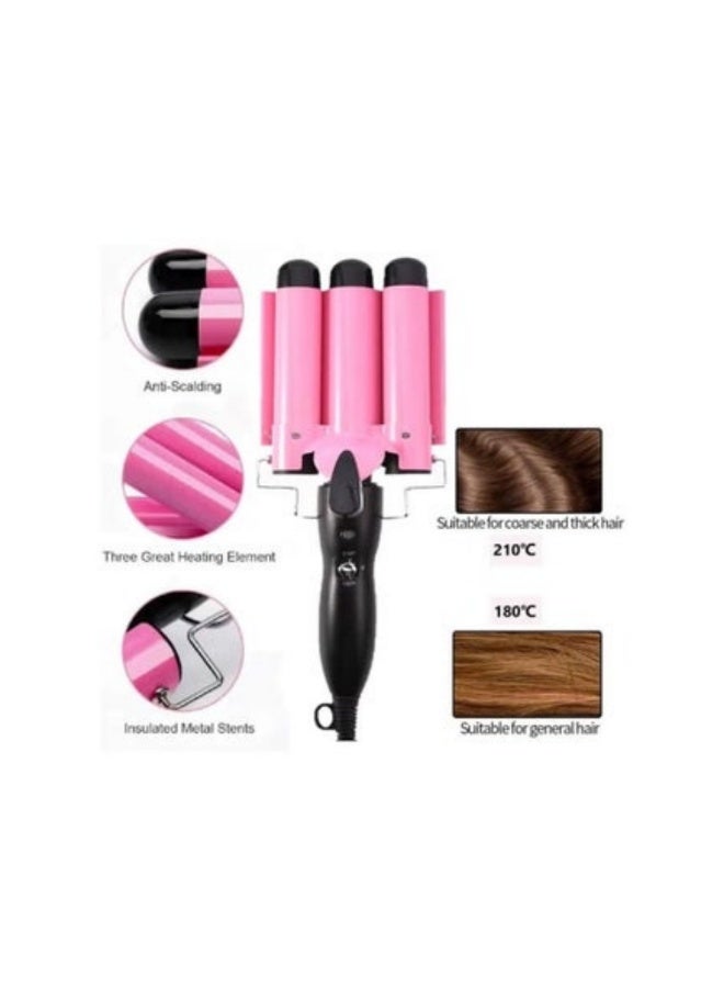 3 Barrel Curling Iron Hair Crimper 22mm Professional Hair Curling Wand with Two Temperature Control Fast Heating Portable Crimpers for Waving Hair (Pink) - Image 1
