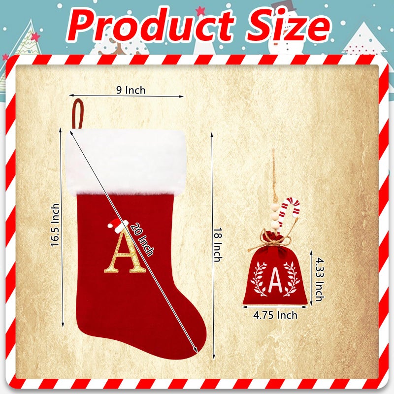 Eoocan 20 Inches Monogram Christmas Stockings Wine Red Velvet With White Super Soft Plush Cuff Embroidered Stocking Classic Personalized Stocking Decoration For Family Holiday Season Decor(Letter E) - Image 2