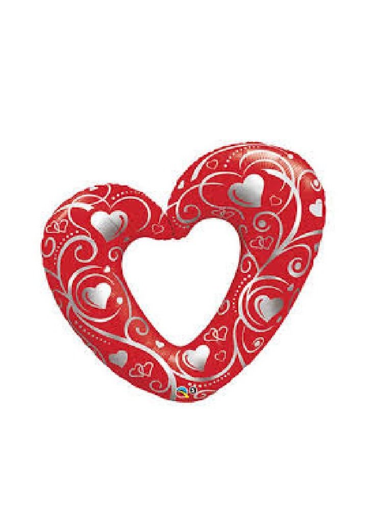 Qualatex Hearts & Filigree Red 42in Foil 