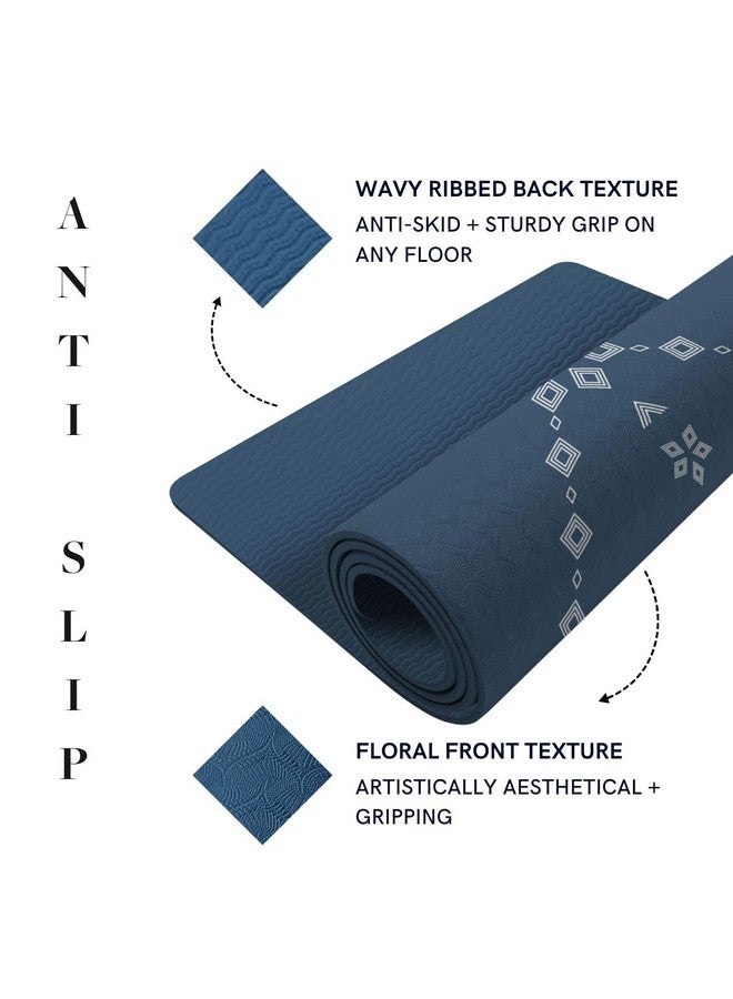 ThinkArtDecor Think Art Decor Alignment Yoga Mat for Women, Men, Kids, 6mm Thick TPE Mat with Strap, Dual textured for Anti-Slip, Durable Exercise Mat for Home Workout, Gym*, Meditation (24X72 inch, Sapphire Blue) - Image 5